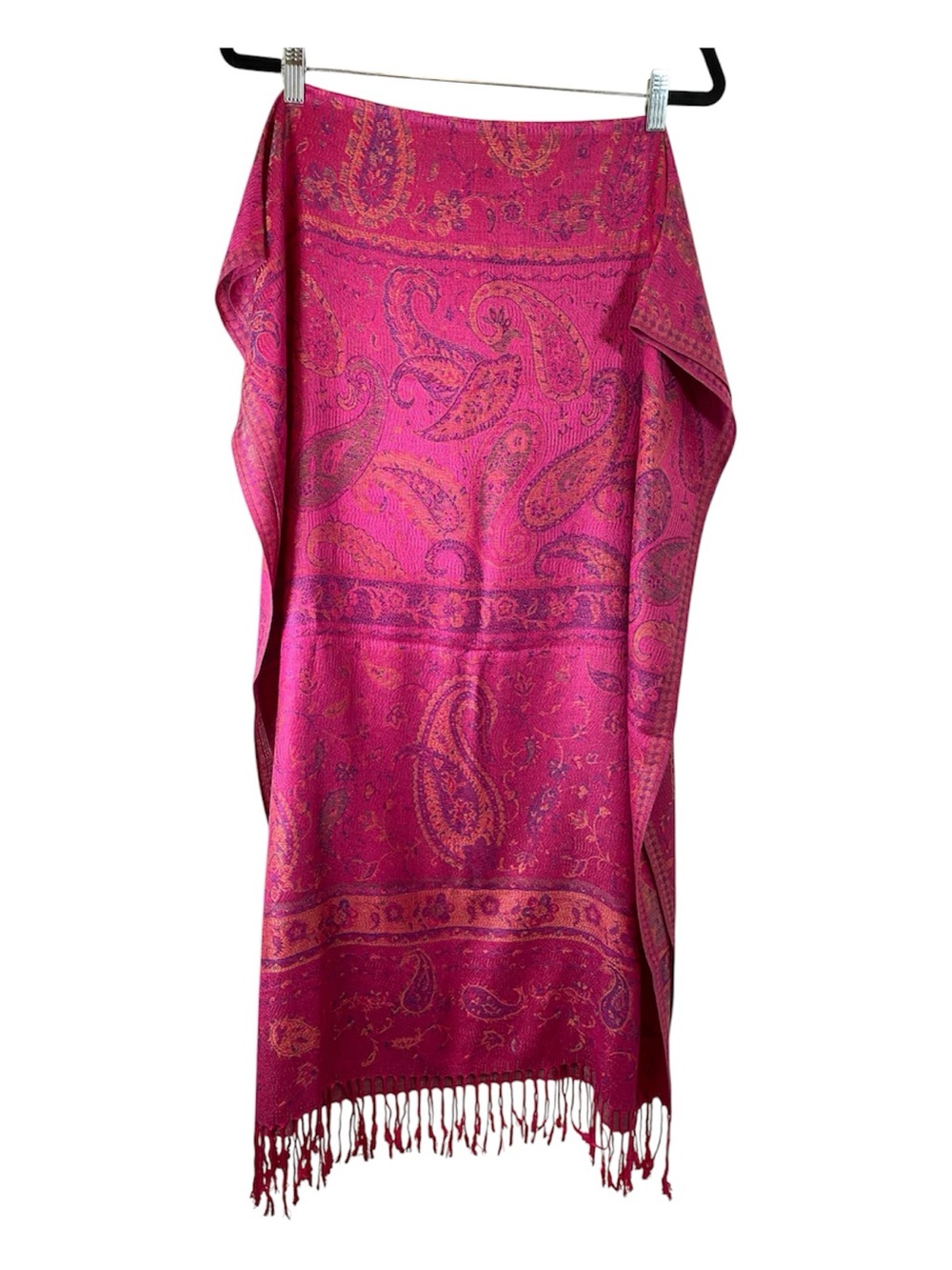 PASHMINA 100% Cashmere Vibrant Pink Purple Scarf Shawl Wrap Fringe Paisley
